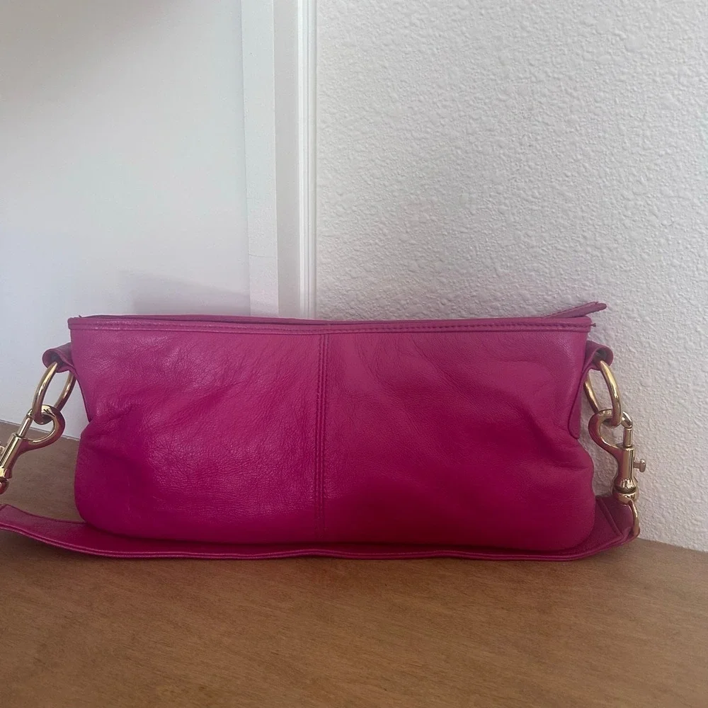 Y2K‎ slouchy shoulder bag Hot Pink Barbie leather inside pockets vacation resort
